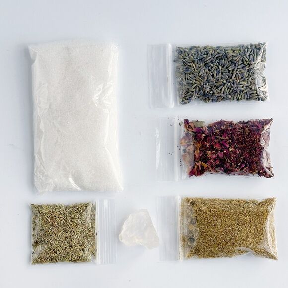 Happy House Salt Bowl Kit - Pure Sea Salt, Chamomile, Lavender, Rose Petals - Picture 2 of 4
